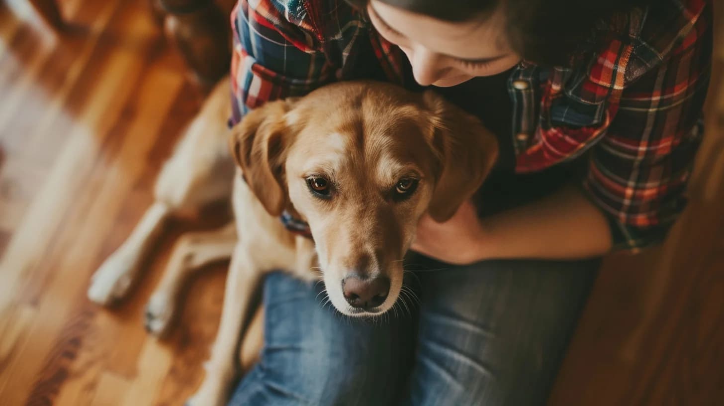 First-time owner bonding with newly adopted rescue dog